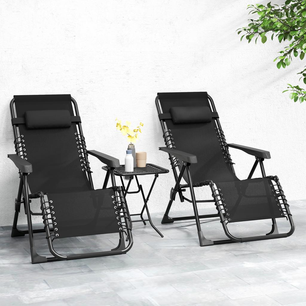Gartenliege Set 3 Piece Sun Lounger With Tea Table 2 Deck Chairs Cushions Outdoor Lounger 90x56x110 Cm Black
