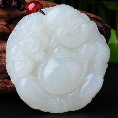 Natural Afghanistan White Jade Buddha Pendant Necklace