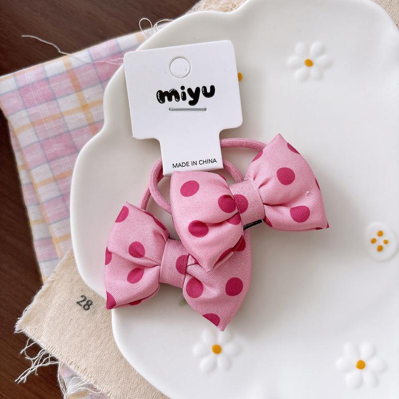 Bow Hair Ties Elastic Ponytail Holders for Children Cute Scrunchie Sweet Girl Soft Ribbon Butterfly Knot Hairband Hair Rope Headwear Styling Accessory Dot розовый