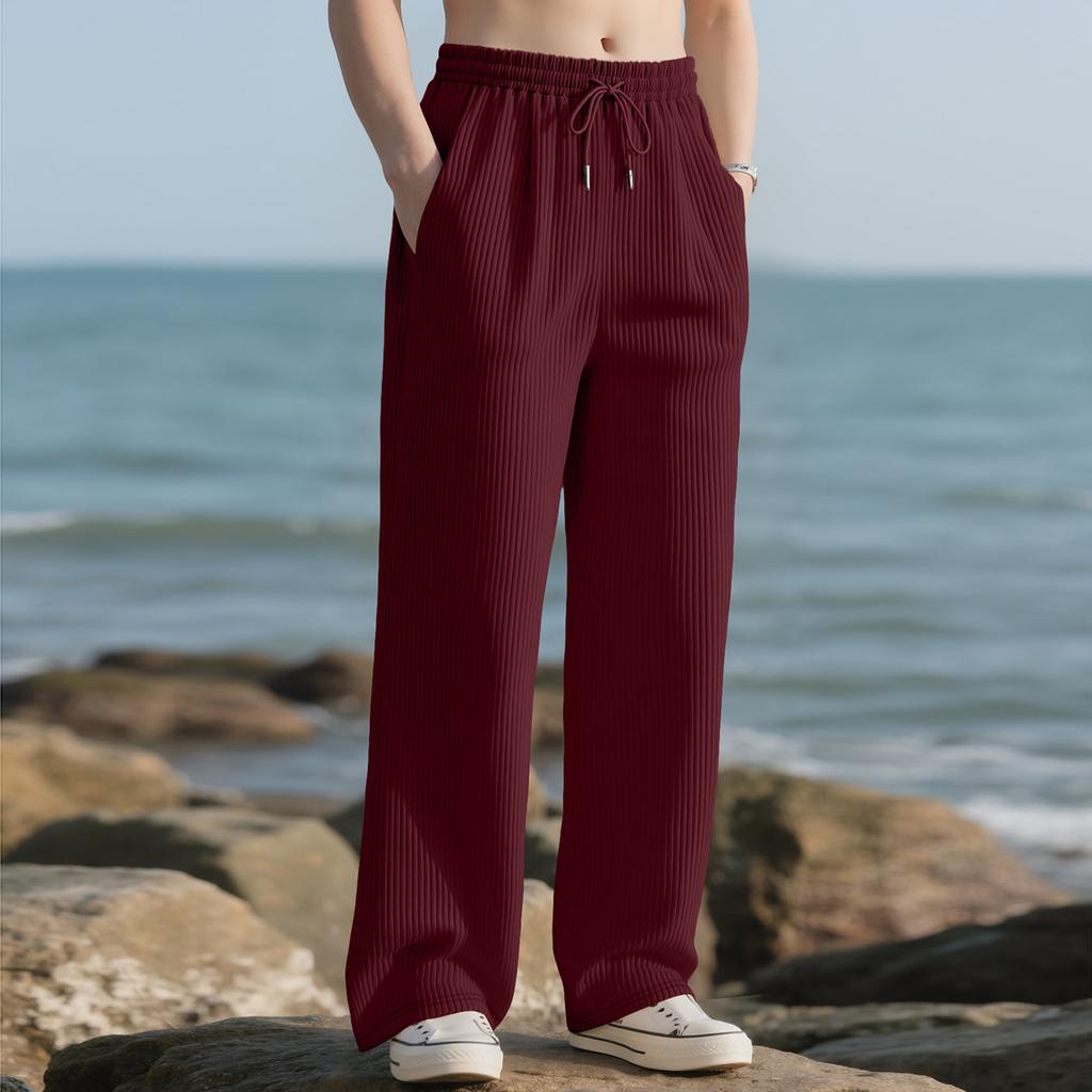 Men Textured Straight Leg Loose Pants Casual Relaxed Fit Workout Stretch Trousers Bottoms