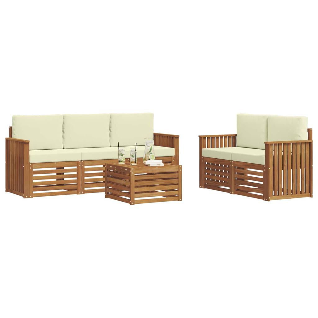 Outdoor Sofa Set 6 Pcs Natural and Cream Solid Acacia Wood