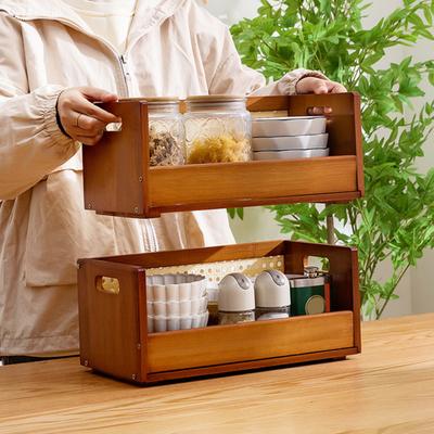 Estante de Almacenamiento de Madera Vintage Soporte Compacto de Escritorio para Discos Compactos con Asas Estante de Exhibición de Bambú Apilable para Cintas de Casete Tarros de Especias Tazas