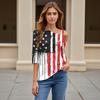 Women's Fashion Casual Independence Day Print Sexy Cold Shoulder 3/4 Sleeve T-shirt Top