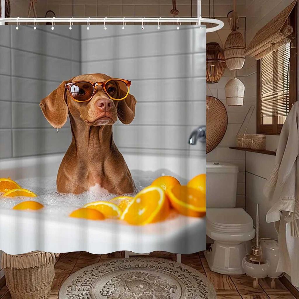 1Pc Shower Curtain With Puppy Bath In Bathtub Pattern - Machine Washable With 12 Hooks For Bathroom Decor And Home Decor