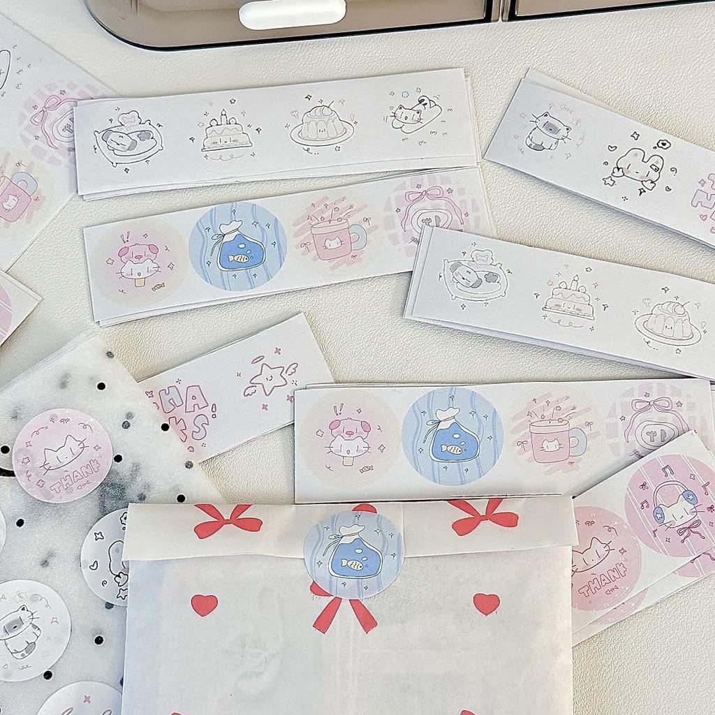 Original Design Cake Cat Sealing Sticker Ins High Value Round Card Good Goods Sealing Sticker Packaging Material