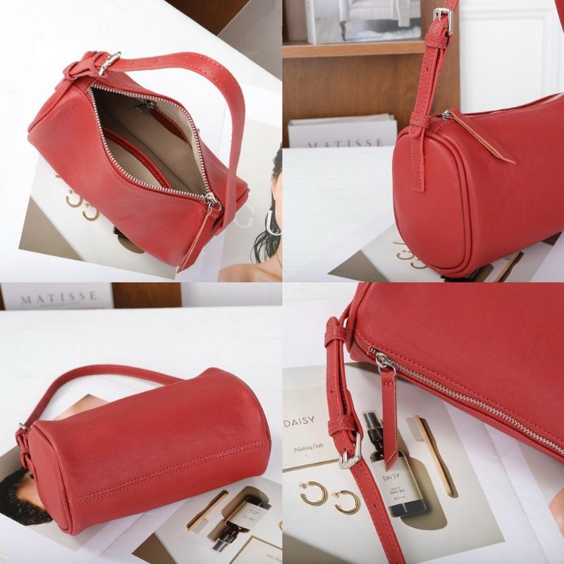 Genuine Leather Cylindrical Bag Single-shoulder Crossbody Bag Women's Retro and Simple Underarm Bag