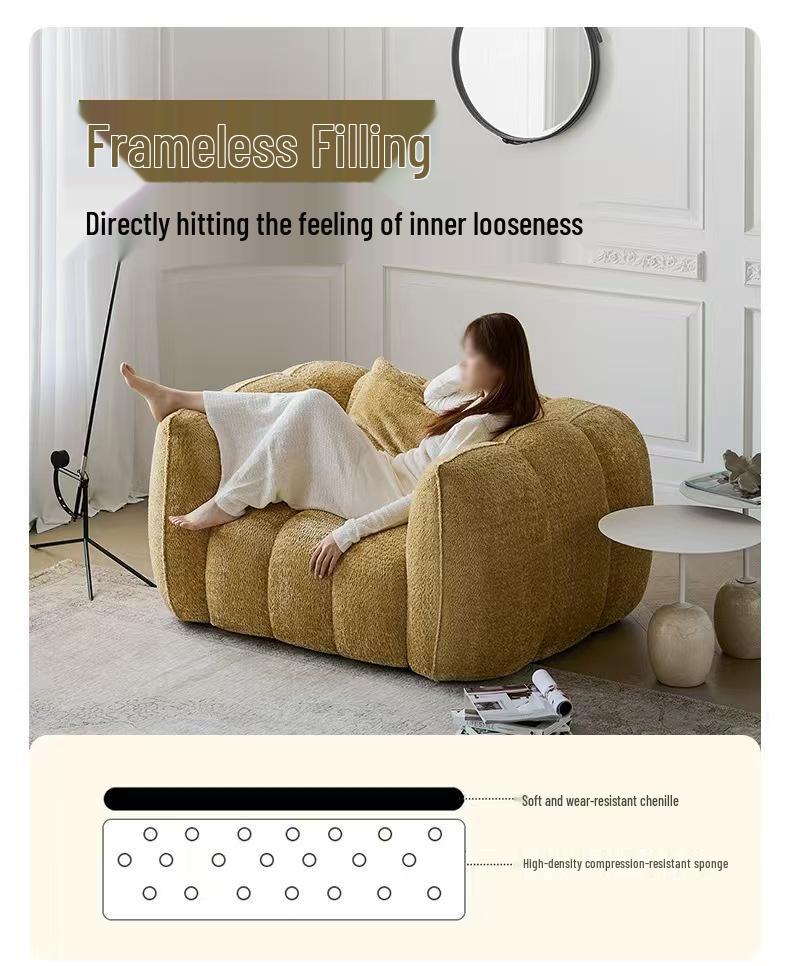 Round Pumpkin Sofa: Comfy, Space-Saving Vacuum-Packed Seat for Living Room, Perfect for Relaxing.