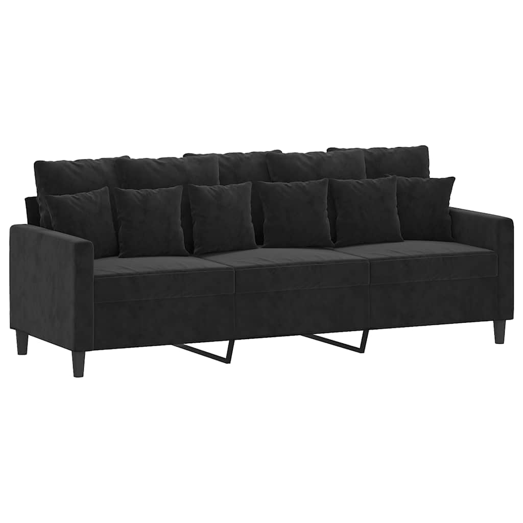 3 Seater Sofa with Ottoman Black 180 Cm Velvet
