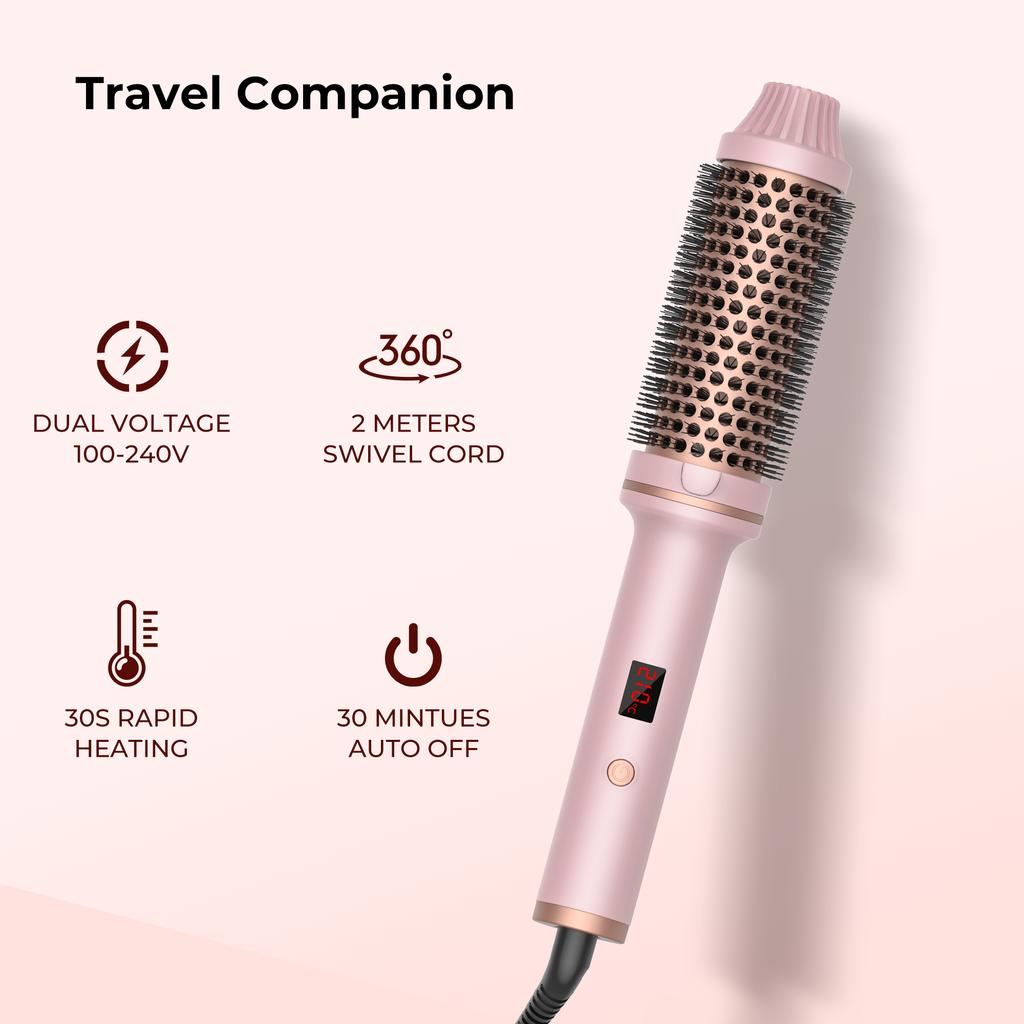Thermal Brush 1.5 in Heated Curling Brush Ceramic Curling Comb Volumizing Brush Curling Iron Travel Curling Iron with Brush
