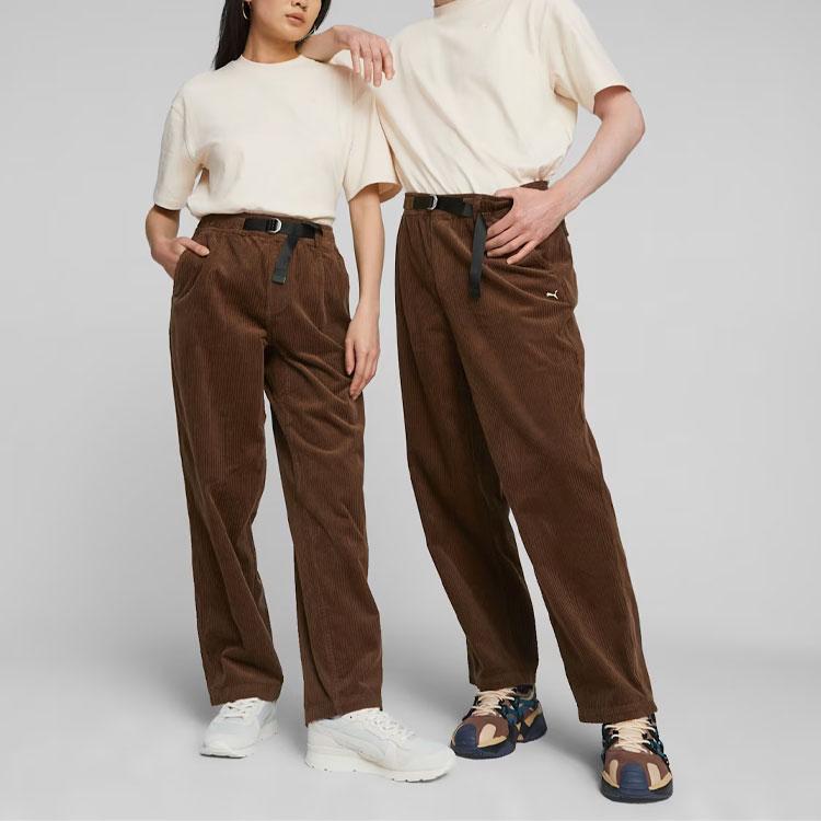 Puma Solid Color Corduroy Straight Leg Casual Pants Unisex Bottoms Brown 620822-45