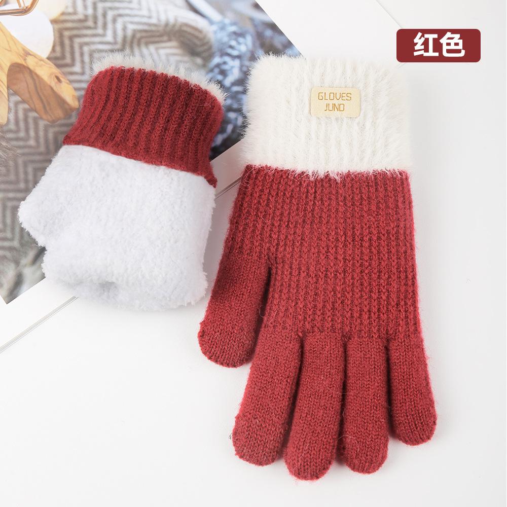 Knitted Gloves Autumn and Winter Women's Double-layer Velvet Thickened Warm Wool Cold-proof, Touch Screen Gloves