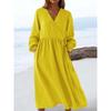 DICIFY Women's Fashion V-Neck Long Sleeve Autumn Winter Solid Color Print Casual Dresses