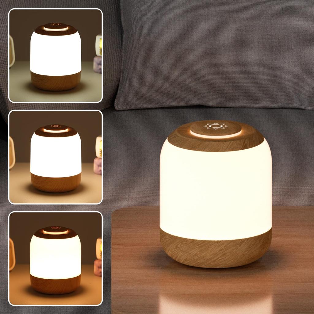 LUTW Touch Sensor Nursing Light, Night Light, Bedside Lamp with 3 Color Switching and Stepless Dimming, USB Rechargeable, 2400mAh Battery, Memory