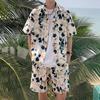 Summer Men Shorts Set Matching Shirts Letter Striped Floral Printing Outfits Short Sleeve Elastic Waist Thin Oversize Suit