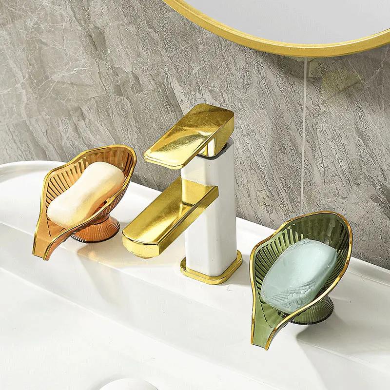 Gold Bathroom Faucet with Stainless Steel Handle Hot and Cold Water Mixer Square Design Beautiful for Modern Bathrooms
