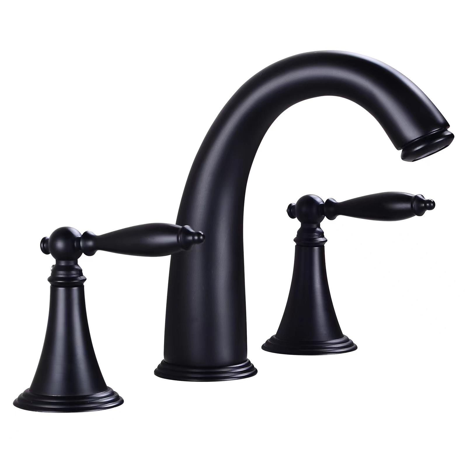 

Luxury Gold Widespread Basin Faucet Bathroom Hot Cold Water Mixer Crane Deck Mounted Bath Tap Basin Mixer Brass Antique Chrome чорний