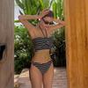 Slimming Halterneck Striped High-Waist Tummy Control Swimsuit for Women - New 2024 Korean Style