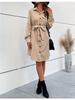 2025 Autumn/Winter Women's Solid Color Lace-Up Casual Shirt Dress
