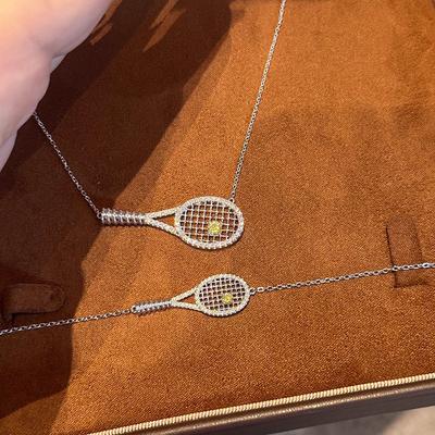 Tennisracket Old Money Wind Geel Diamant Hanger Sleutelbeenketting Armband Temperament Halsketting Accessoires