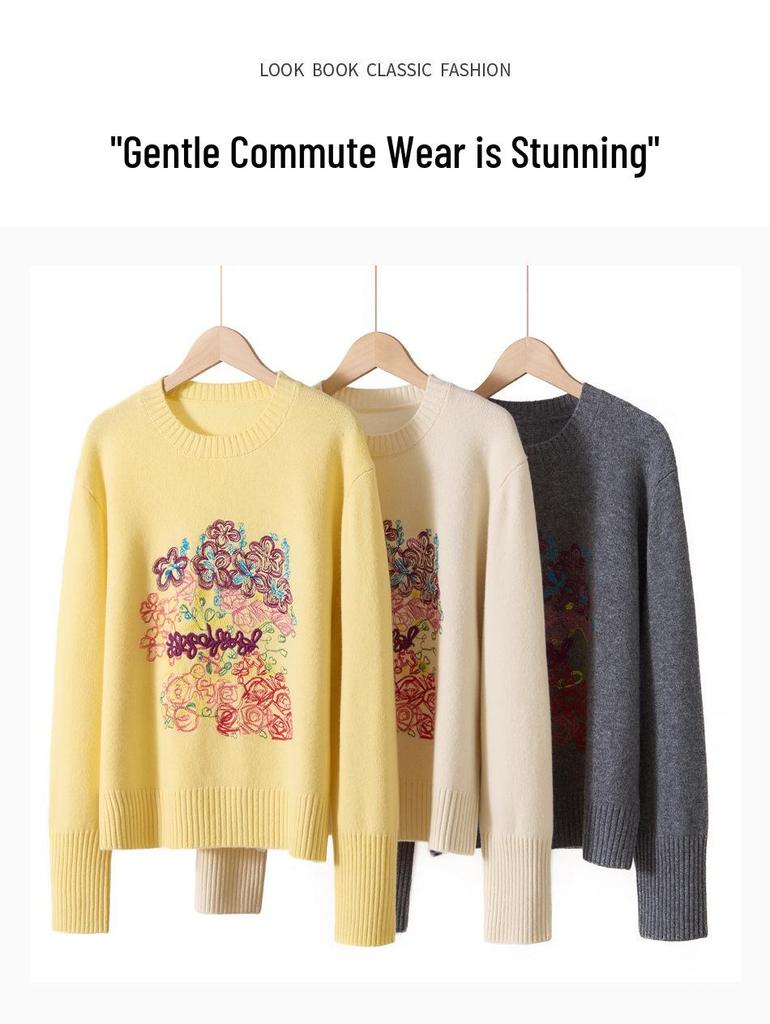 Women’s Plus Size Age-Defying Embroidered Knit Pullover Sweater - Stylish and Flattering Design