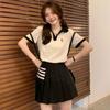 Plus Size Women's V-Neck Polo Shirt - Straight Shoulder, Short Sleeve, Tummy-Covering Slim Fit for Summer 2025