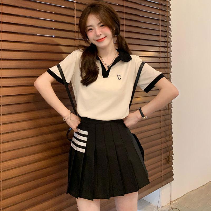 

Plus Size Women s V-Neck Polo Shirt - Straight Shoulder, Short Sleeve, Tummy-Covering Slim Fit for Summer 2025 2XL