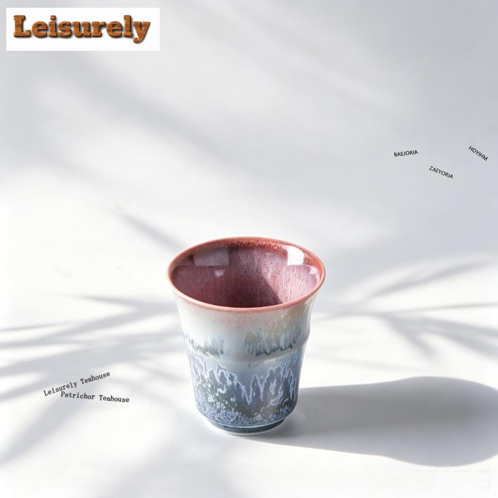 Powder Blue Kiln Fambe Bamboo Joint Teacup Traditional Tea Bowl Tea Pair Tea-tasting Smelling Cup Chazhan Cups Household Cha