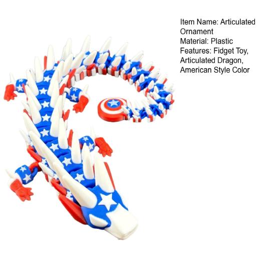 Yousheng 3D Printed Dragon Articulated American Color Dragon Desk Animal Ornament Fidget Toy for Teen Boy Kid Stress Relief