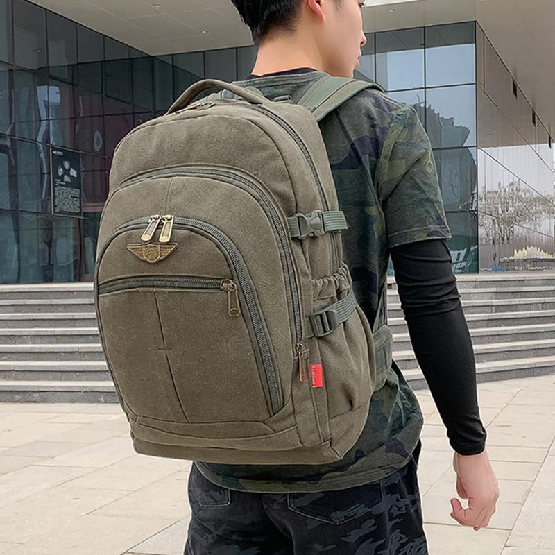 Waist Support Extra Durable 50L Canvas Backpack Men's Large-Capacity Outdoor Backpack Durable Travel Pack