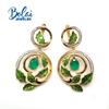 Cercei mari din argint 925, agat verde natural, oval, 6*8mm, design în formă de frunză proaspătă, potriviti pentru ținute de aniversare pentru femei.