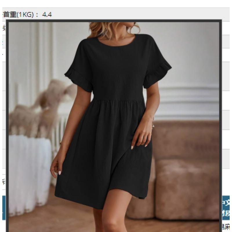 Women's Fashion Summer Spring Solid Color Print Short Sleeve O-Neck Loose Waistline Casual Dresses