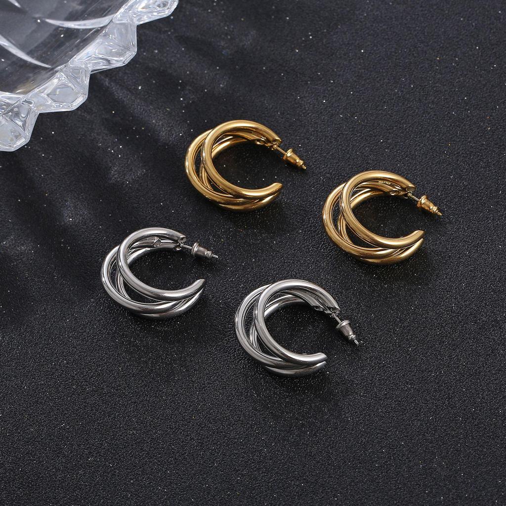 Minimalist Gold Titanium Steel Geometric Hoop Earrings