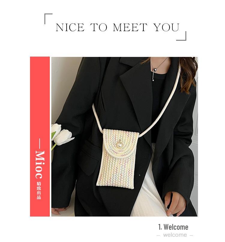 Colorful Woven Crossbody Straw Bag: Cute Cotton Rope Design, Perfect for Cell Phones - A Stylish Single Shoulder Bag for Women