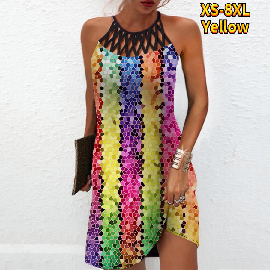 Letní móda Sexy šaty bez rukávů Měkké Ležérní 3D Různobarevná textura Potisk Šaty Bez rukávů Svázané šaty Letní podvazkové šaty