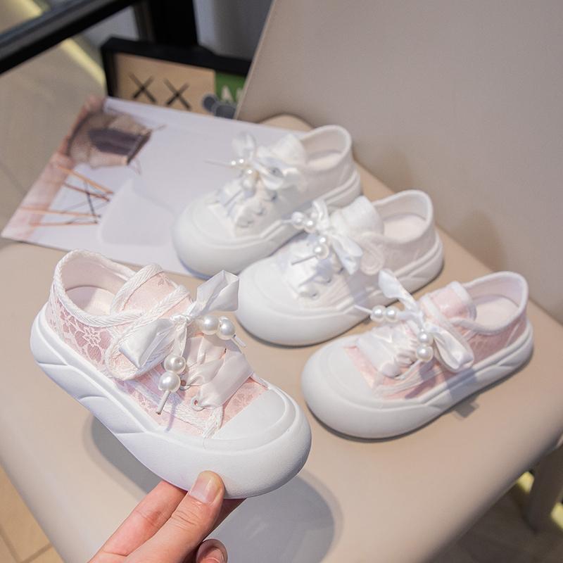 Children’s Casual Sneakers for Girls Autumn New Toddler Canvas Shoes with Shiny Bow Non-slip Breathable Kid Cotton Sneakers