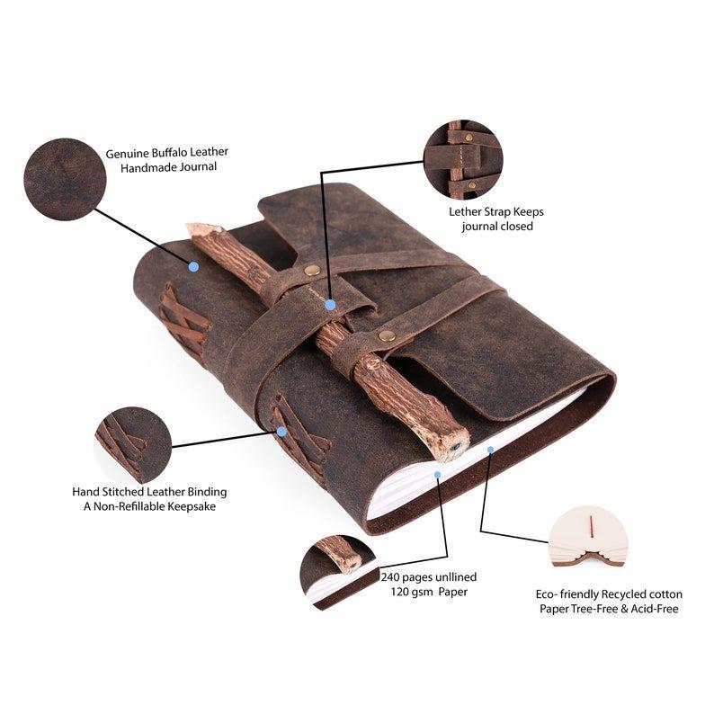 Handmade Treasuree Classic Leather Journal, Un-ruled Notebook/ Sketchbook l Full Grain Leather, Hunter Leather