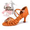 Scarpe da ballo latino in raso da donna Scarpe da ballo da sala per feste di salsa Tacco alto 7,5 cm