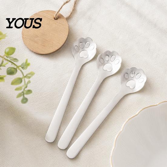 Cat Paw Utensil 1/2/3Pcs Stainless Steel Teaspoon, Design Mixing Spoon, Easy to Shaped Coffee Stirrer Clean Tableware for Sugar Ice Cream