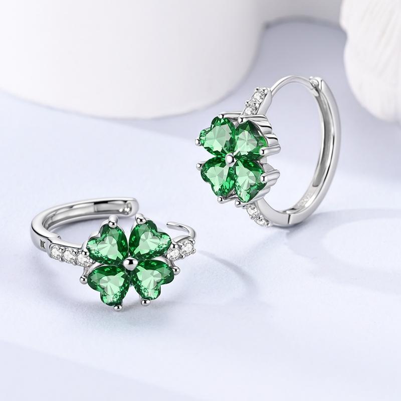 Four-leaf Clover Earrings Women 925 Silver CZ Zircon Jewelry Ear Studs Sparkling Pave Earring Wedding Anniversary Gifts