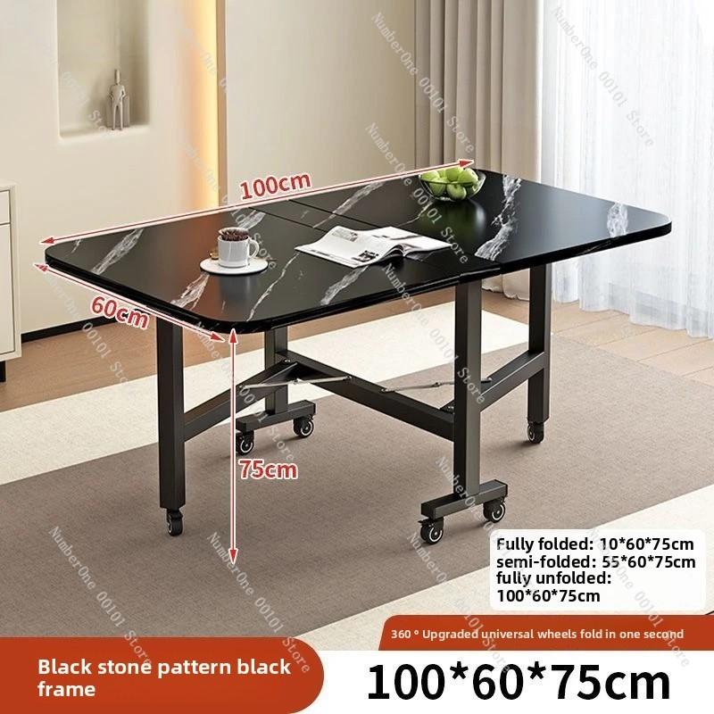 Household Folding Dining Table, Movable Extendable Table for Small Apartments, Rectangular Table with Chair, Space-saving Design