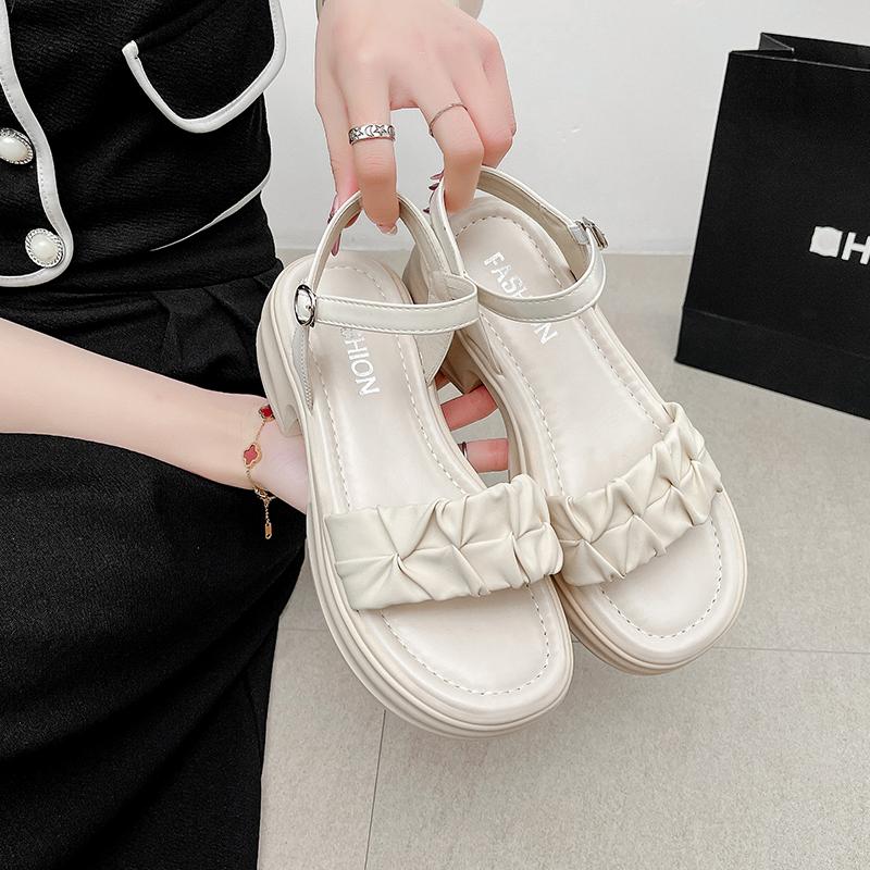 Fashion 2025 Summer New Women's Sandals Bow Thick Bottom Sand Dragons Roman Shoes Wind Matching Dresses Outer Wear Women's
