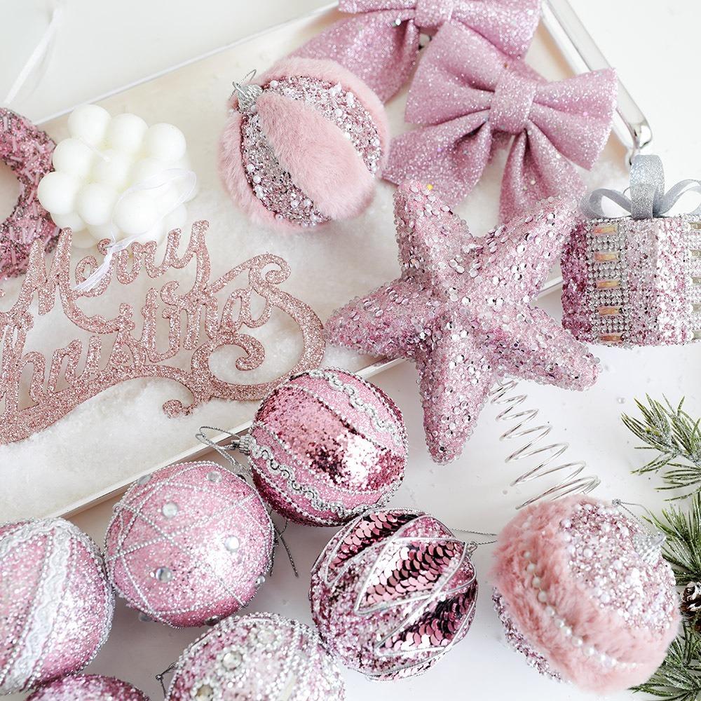 8cm Pink Christmas Balls Glitter Xmas Tree Pendant Christmas Tree Hanging Ornament  Living Room