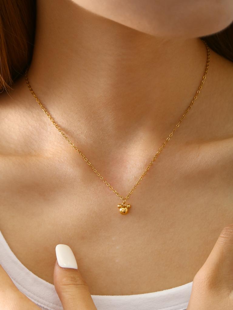 Fashion Personality Simple Cute Y2K Style Stainless Steel 18K Gold Plated Cartoon Mickey Mouse Pendant Necklace Women'S Zircon