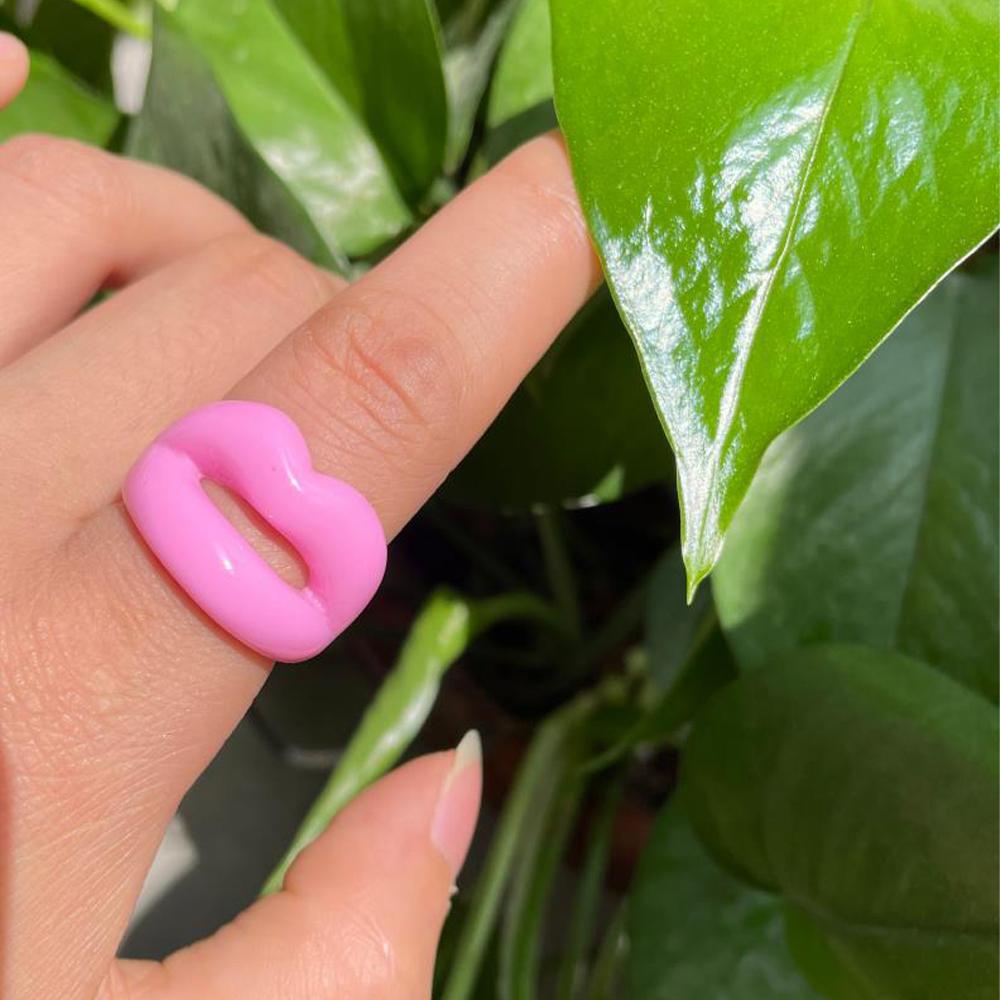 Transparent Vintage Acrylic Geometric Punk Square Resin Rings Finger Ring Lips Fashion Jewelry