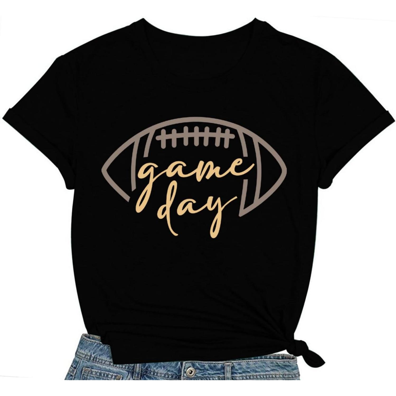 Football Shirts for Women Game Day Shirt Sunday Football Tee Tops Rugby Short Sleeve S чёрный