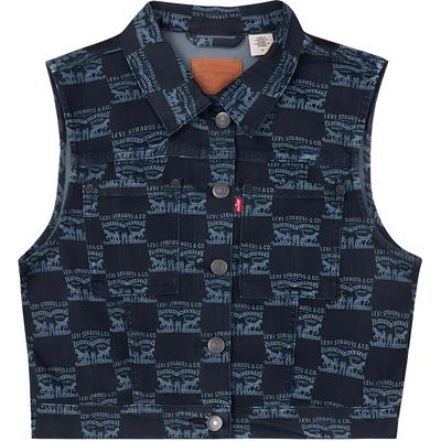 Levis Color Blocked Collared Comfortable Casual Denim Vest Women Vests Dark-Blue 000B3-0000