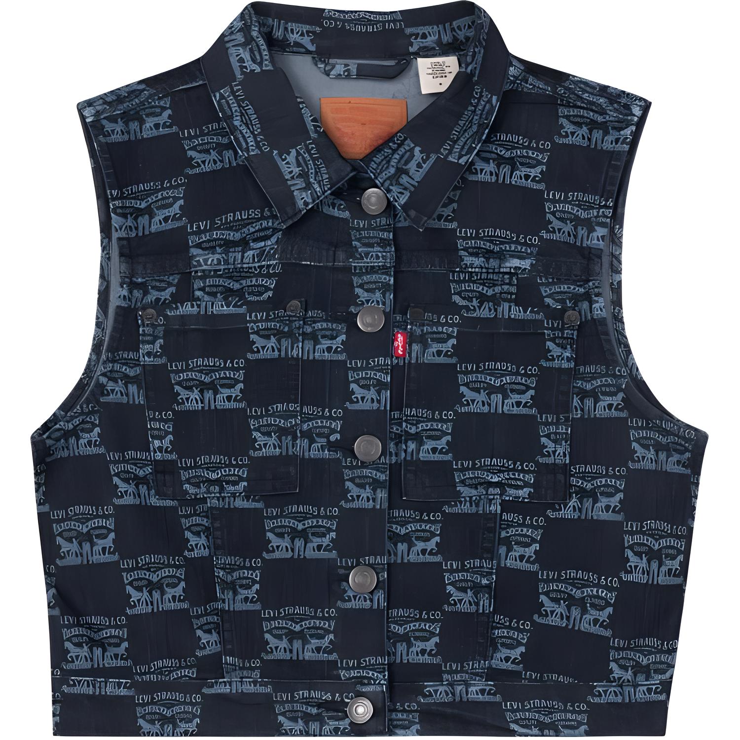 

Levis Жилет женский джинсовый повседневный удобный с воротником, цветной блок, темно-синий 000B3-0000 L