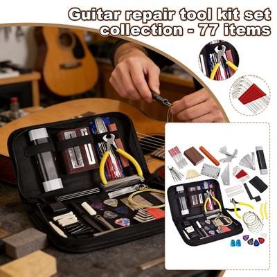 Complete Guitar Tool Kit (77 Pieces): Guitar  And Maintenance Kit, Measuring Ruler, File, Finger Covers