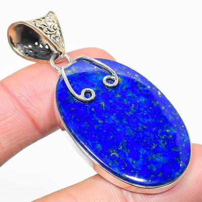 Natural Lapis Lazuli Gemstone 925 Solid Sterling Silver Gift Pendant 2.25" C0U29
