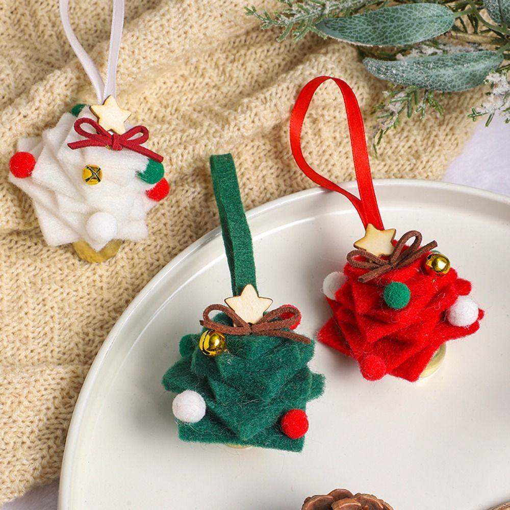 Rustic Felt Christmas Bell Pendant Creative Stars Xmas Tree Pendant Crisp Sound Mini Christmas Hanging Decorations for Xmas Tree